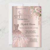 Invitation Rose Parties scintillant or, Fleurs de robe doux 1 (Devant)