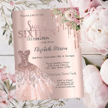 Invitation Rose Parties scintillant or, Fleurs de robe doux 1<br><div class="desc">Elégante robe rose en or,  fleurs,  et parties scintillant rose en or goutte sur un arrière - plan rose en or.</div>