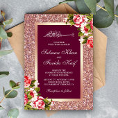 Invitation Rose Parties scintillant or Floral rose islamique