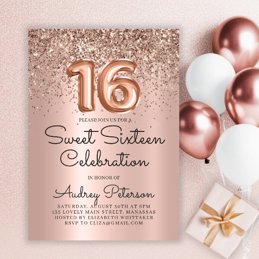 Invitation Rose Parties scintillant or Foil Balloon Sweet 16e