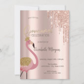 Invitation Rose Parties scintillant or gouttes Flamant rose r (Devant)