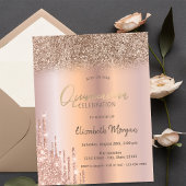 Invitation Rose Parties scintillant or gouttes Ombre Quinceañ