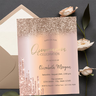 Invitation Rose Parties scintillant or gouttes Ombre Quinceañ