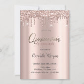 Invitation Rose Parties scintillant or gouttes Quinceanera (Devant)