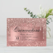 Invitation Rose Parties scintillant or gouttes Quinceañera (Debout devant)