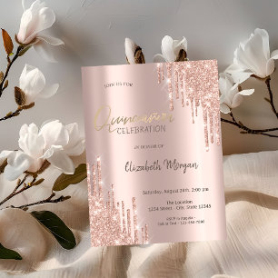 Invitation Rose Parties scintillant or gouttes Quinceañera In