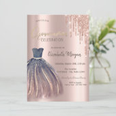 Invitation Rose Parties scintillant or gouttes robe chic Quin (Debout devant)