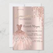 Invitation Rose Parties scintillant or gouttes robe Quinceañ (Devant)