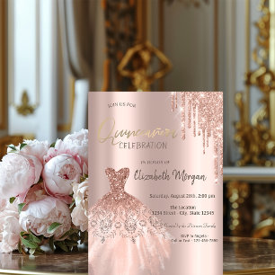 Invitation Rose Parties scintillant or gouttes robe Quinceañ