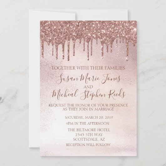Invitation Rose Parties scintillant or Mariage de calligraph (Devant)