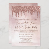 Invitation Rose Parties scintillant or  Mariage de calligraph (Devant / Derrière)