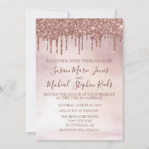 Invitation Rose Parties scintillant or Mariage de calligraph