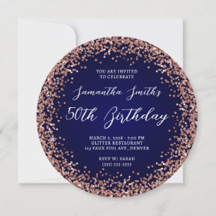 Invitation Rose Parties scintillant or Marine Ombre 50e anniv
