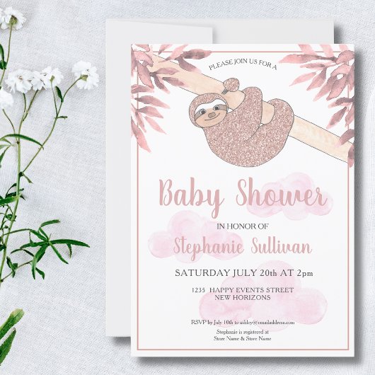 Invitation Rose Parties scintillant or mignonne bébé fille Ba