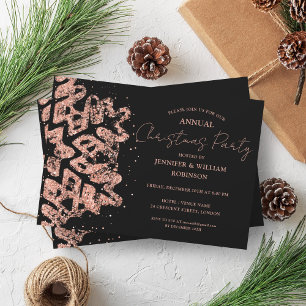 Invitation Rose Parties scintillant or Noël Flambeau de neige