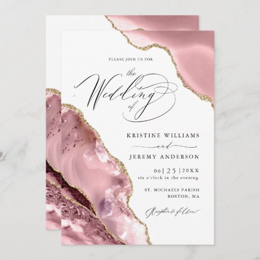 Invitation Rose Parties scintillant or noir Script Mariage de (Devant / Derrière)