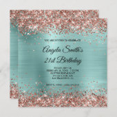 Invitation Rose Parties scintillant or Pale Turquoise Monogra (Devant / Derrière)