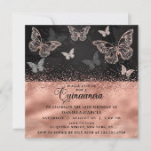 Invitation Rose Parties scintillant or papillon moderne Quinc (Devant)