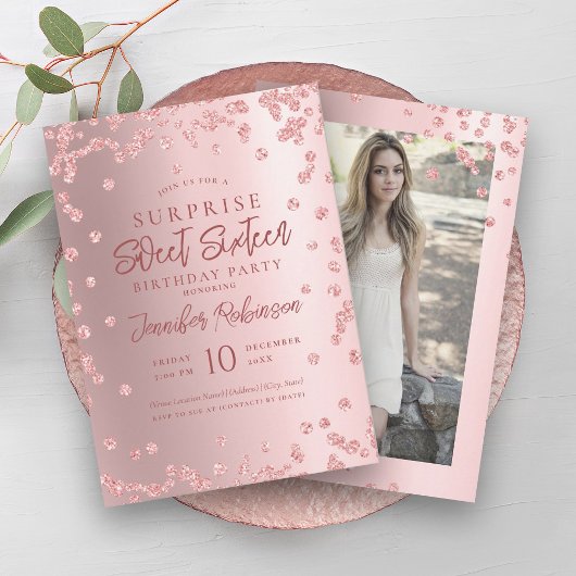 Invitation Rose Parties scintillant or photo SURPRISE Sweet 1