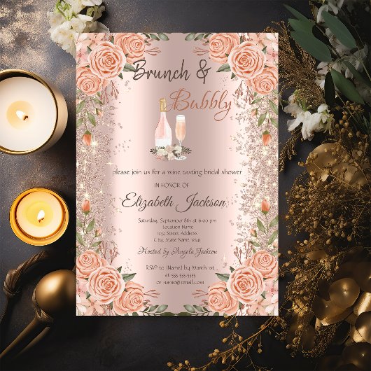 Invitation Rose Parties scintillant or Poussière Brunch Rose