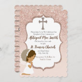 Invitation Rose Parties scintillant or première communion Inv (Devant / Derrière)