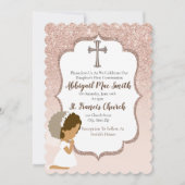 Invitation Rose Parties scintillant or première communion Inv (Devant)