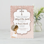 Invitation Rose Parties scintillant or première communion Inv (Debout devant)