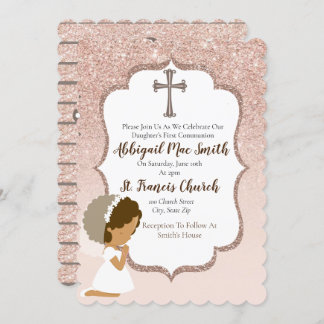 Invitation Rose Parties scintillant or première communion Inv