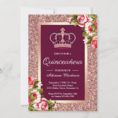 Invitation Rose Parties scintillant or Princesse rose Floral (Devant)