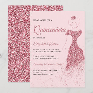 Invitation Rose Parties scintillant or robe étincelante Quinc