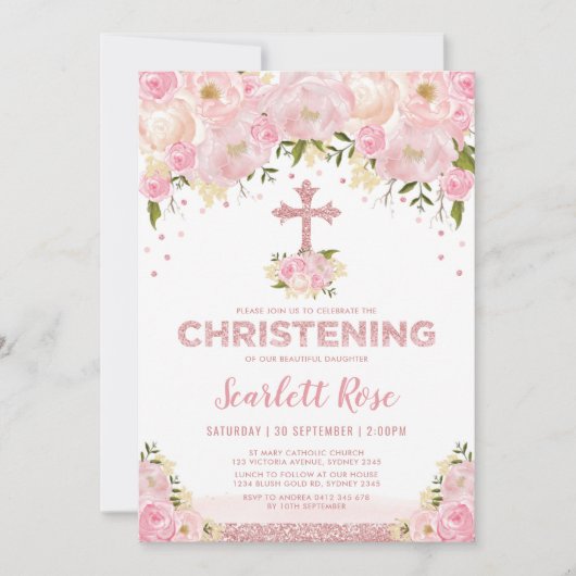 Invitation Rose Parties scintillant or rose flush Christine (Devant)