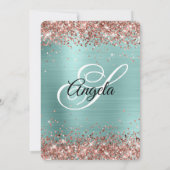 Invitation Rose Parties scintillant or Turquoise Foil Fancy M (Dos)