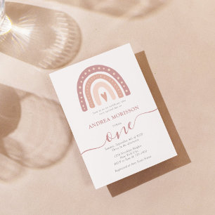 Invitation Rose pastel arc-en-ciel boho premier anniversaire
