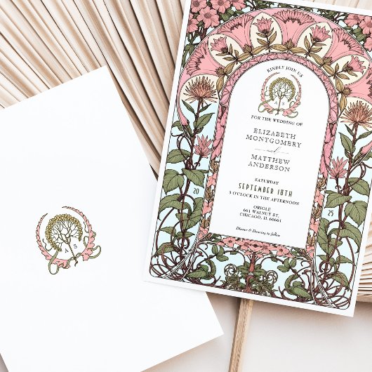 Invitation Rose & Pastel Elegance Art Nouveau Mariage