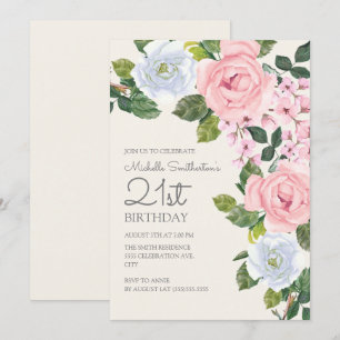 Invitation Rose pastel et blanc floral 21e anniversaire femme