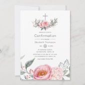 Invitation Rose pastel et gris floral bohème confirmation (Devant)