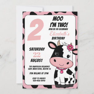 Invitation Rose pastel et vache noire Anniversaire tout âge
