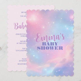 Invitation Rose pastel éthéré bleu galaxie cosmique étoilée