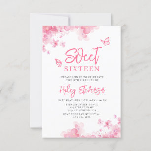 Invitation Rose pastel Floral aquarelle Romantique Sweet 16