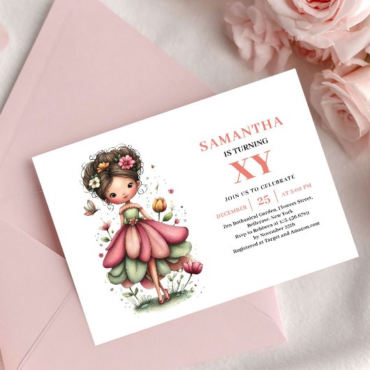 Invitation rose pastel pour l'anniversaire de la f