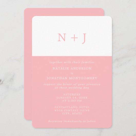 Invitation rose pastel Simple Élégant Classique Minimal Maria (Devant / Derrière)