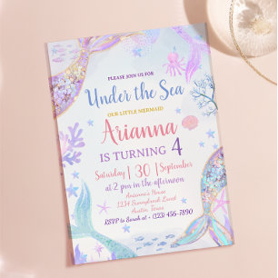 Invitation Rose pastel violet Mermaid Fille anniversaire Pail