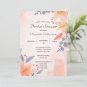 Invitation Rose Peach Blue Coral Fête des mariées florale (Debout devant)