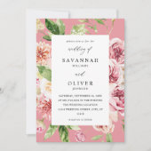 Invitation Rose & Peach Floral & Greenery Mariage - Rose (Devant)