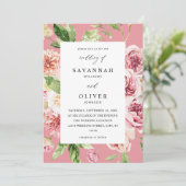 Invitation Rose & Peach Floral & Greenery Mariage - Rose (Debout devant)