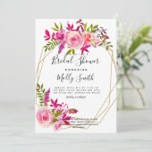 Invitation Rose Peach Rose Aquarelle Fleurs Douche nuptiale (Debout devant)