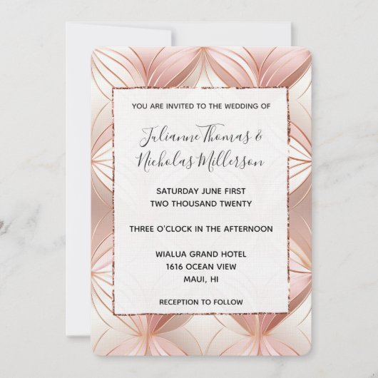 Invitation Rose Pearl Gold Mariage Abstrait (Devant)