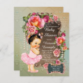 Invitation Rose Pearl Tutu Baby shower (Devant / Derrière)