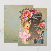 Invitation Rose Pearl Tutu Baby shower fille (Devant / Derrière)