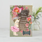 Invitation Rose Pearl Tutu Princess Baby shower (Debout devant)